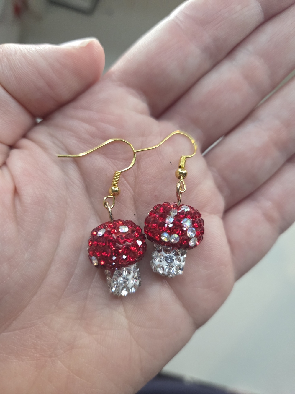 Gold Hook Red Crystal Mushroom Drop Earrings